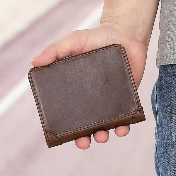

wallets vintage genuine leather for men business card holder bag money clip men's purse man y2301, Red;black