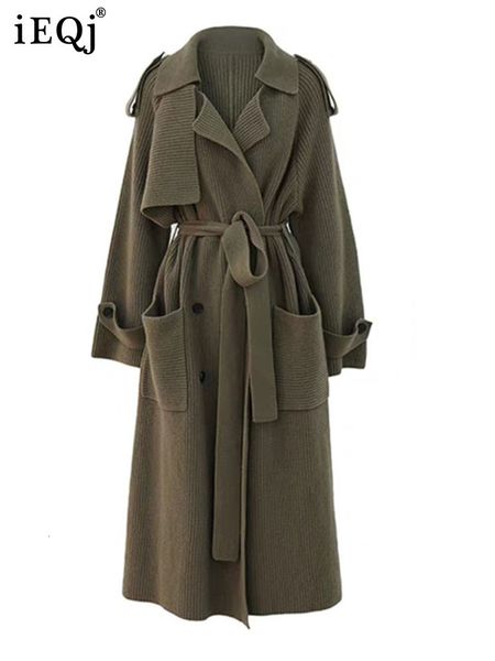 

women's trench coats ieqj knitted sweater cardigan lace up coat solid waist luxury windbreaker autumn winter clothes women 3wq7039 2302, Tan;black