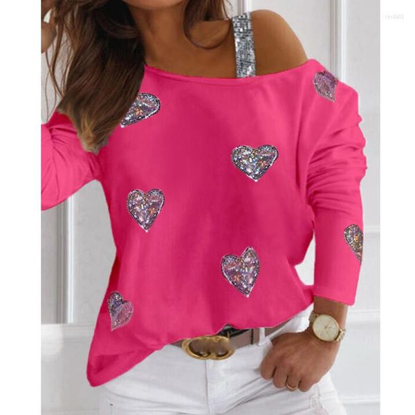 

women's t shirts christmas women sequined long sleeve t-shirts letters love heart printed patchwork tee tshirt casual white g3272