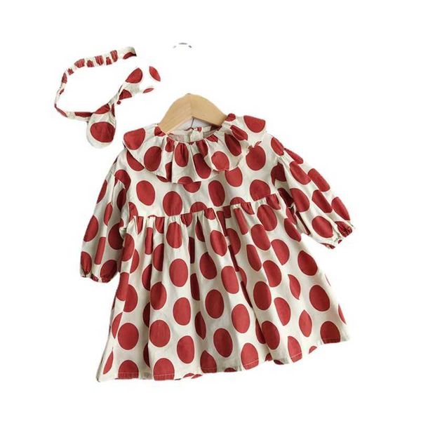 

girl's 2022 elegant cute baby dot long sleeve kids princess spring dresses for girls #8458 0131, Red;yellow