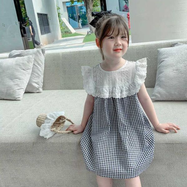 

girl's es summer girls' plaid lace costumes short sleeve sweet princess dress korean style baby kids children's clothing for, Red;yellow