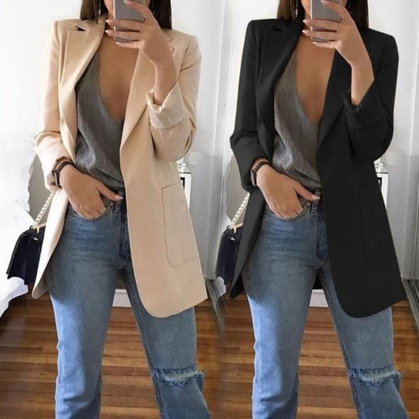 

women's suits blazer slim cardigan jacket solid open front pockets formal suit long sleeve coat elegant lapel temperament s 230131, White;black