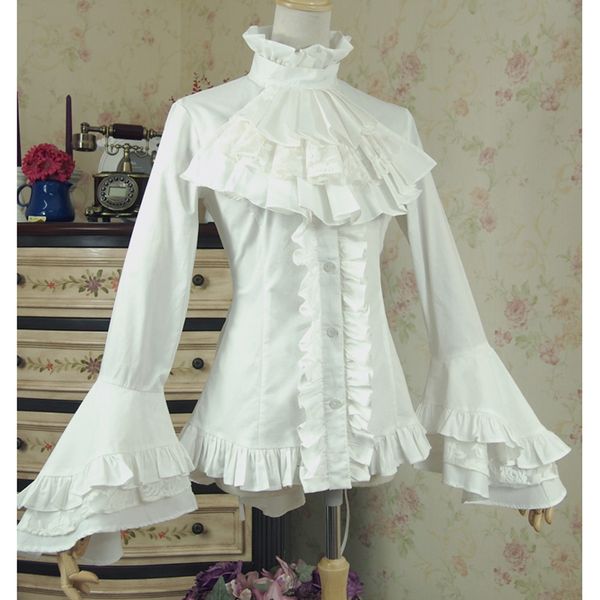 

women's tshirt spring women white shirt vintage victorian bandage ladies gothic swallowtail blouse lolita costume 230131