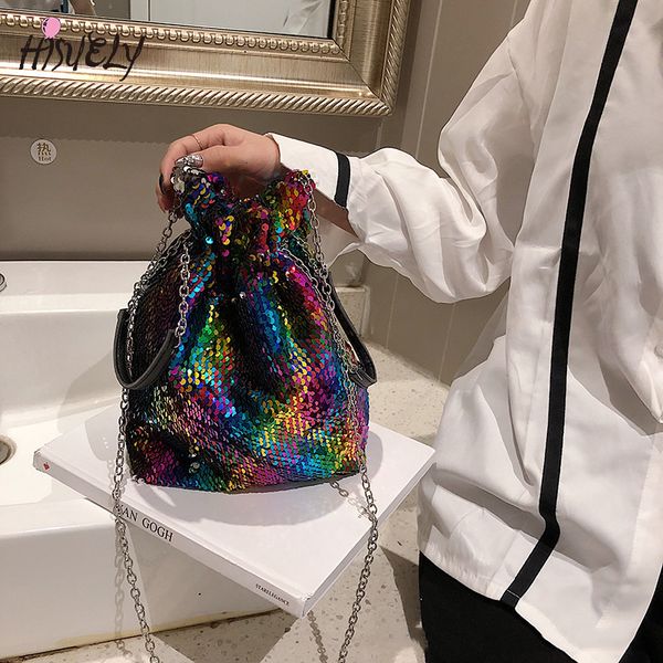 

evening bags women mini sequin bucket shoulder chain party messenger crossbody for girls female handbag bolsa feminina 230201