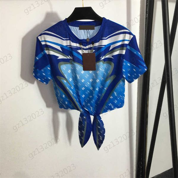 

luxury t-shirts women contrasting color striped logo jacquard short sleeve t-shirt lace-up to cinch the waist round neck t-shirts for women, White