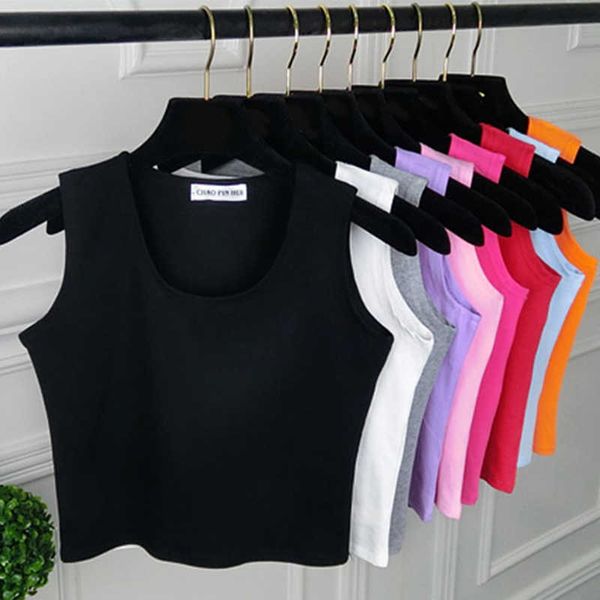 

women's tanks camis women round neck pure color crop patchwork sleeveless camisole tank fashion ladies slim vest tee t-shirt y2302, White