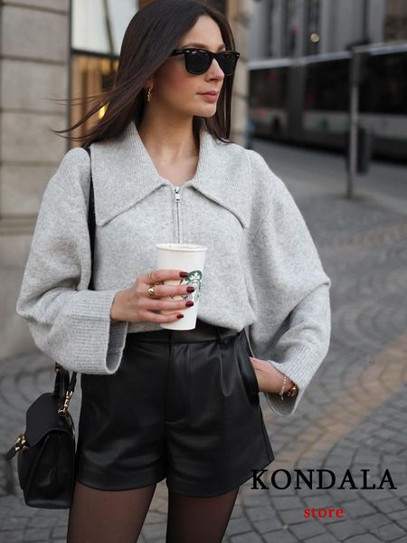 

women's shorts kondala vintage pu leather high waist undefined drapped trousers female office wear 230201, White;black