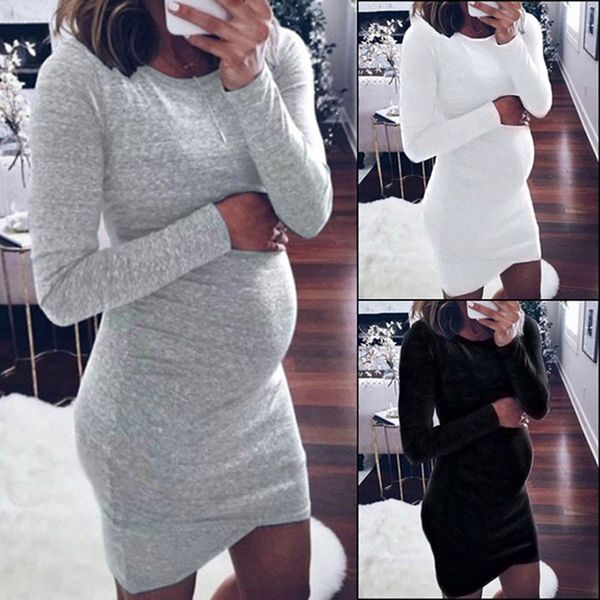 

maternity dresses pregnancy autumn pregnant women long sleeve bodycon casual mother home clothes 230201, White