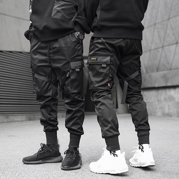 

men's pants godlikeu mens tactical cargo casual fashion skinny elastic waist harem jogging running trousers 230131, Black