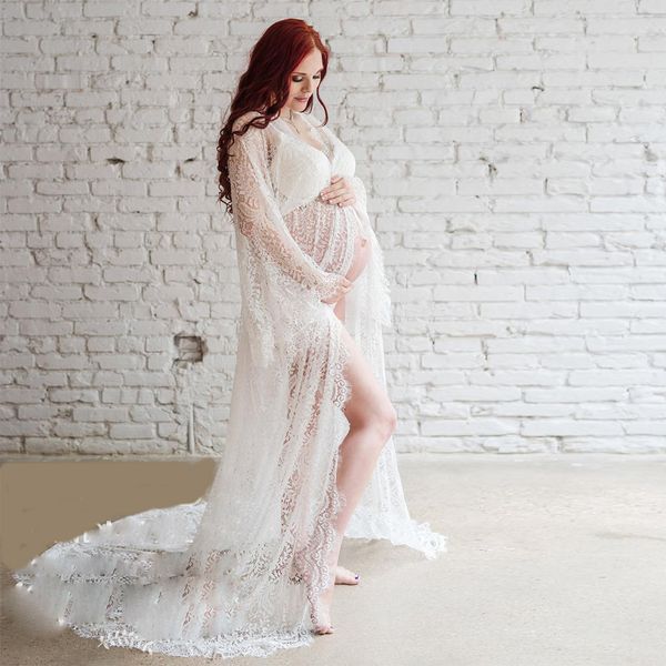 

maternity dresses white for baby shower lace fancy pregnant poshoot dress pregnancy women maxi gown pography prop 230201