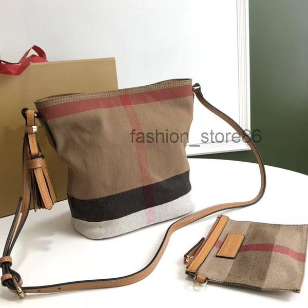 

2023 new fashion crossbody bucket bag canvas check tote bag women handbag purse calfskin leather shoulder bags zipper wallet fashion letter