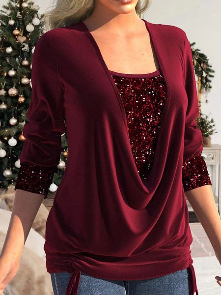 

women's blouses shirts chic and elegant fake 2 piece sepuined patchwork blouse women long sleeve women's tunic office ladies 2302, White