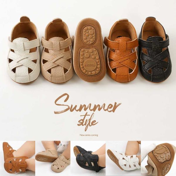 

baywell summer infant boys girl pu leather sandals casual beach soft sole shoes newborn baby crib prewalker 0-18 months 0202, Black;red