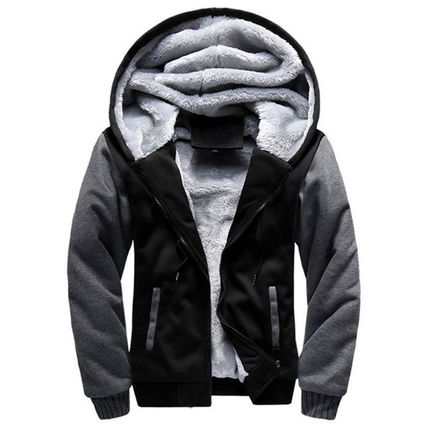

men's hoodies sweatshirts winter thick warm fleece zipper coat sportwear male streetwear 4xl 5xl 230202, Black