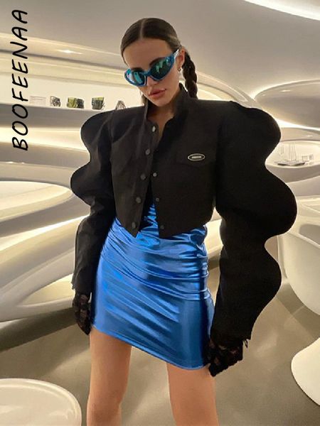 

womens jackets boofeenaa 3d lantern sleeve black cropped for women fashion style cardigan futuristic clothing outerwear c83de39 230202, Black;brown