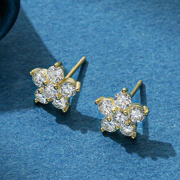 

stud 5 petal flower earrings white gold stud earring for women 925 sterling silver diamond earring gift jewerly 230224, Golden;silver