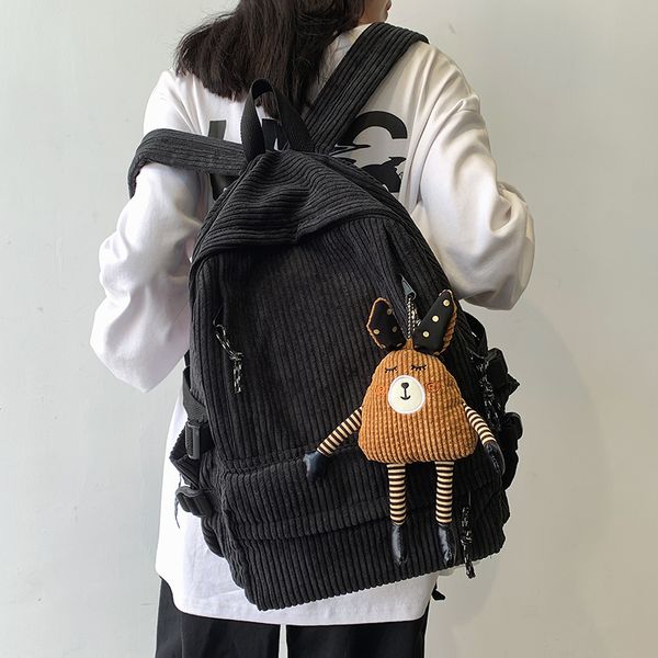 

backpack vintage corduroy anti-theft fashion women pure color cute school bag for teenage girls travel shoulder backbag 230201