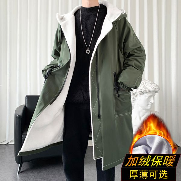 

men's trench coats winter hooded thick fashion windbreakers casual jackets hip hop streetwear s3xl 230202, Tan;black