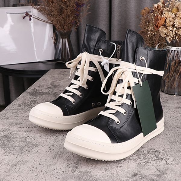 

men's casual shoes fashion women's sneakers blcak leather sneaker rubber lace-up casual shoes, Black