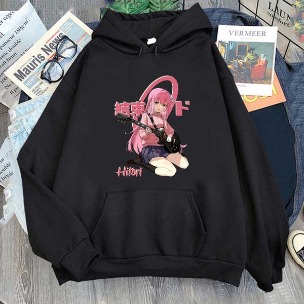 

women's hoodies sweatshirts anime bocchi the rock hitori gotou hoodie manga men winter warm cartoon graphic clothing streetwear y2302, Black