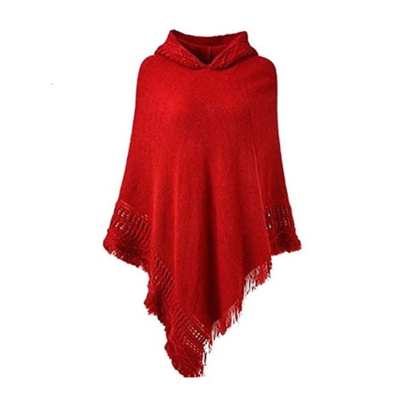 

shawls women winter knitted hooded poncho cape solid color crochet fringed tassel shawl wrap oversized pullover cloak sweater 230202, Blue;gray
