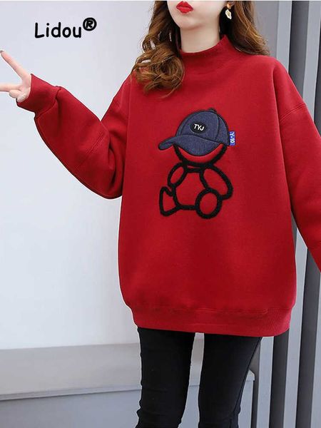 

women's hoodies sweatshirts winter plush thickening cartoon pattern women new long sleeve letter o-collar all-amatch casual comfortable, Black