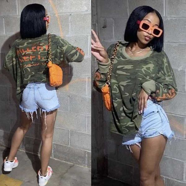

spring and summer 2023 womens camouflage t-shirt long sleeve designer, White