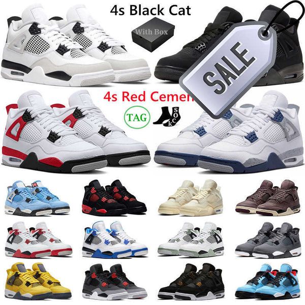 

with box 4 basketball shoes men women 4s black cat red cement military black thunder midnight navy university blue mens trainers sports 76mw