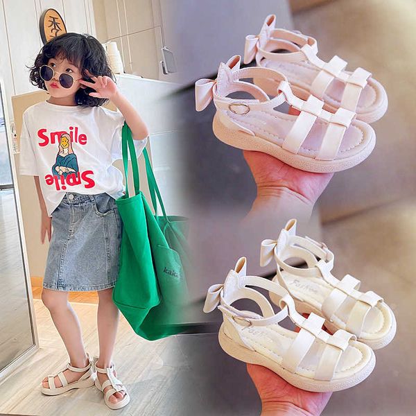 

roman summer new fashion children princess sandals soft bottom non slip girls bow tie solid color beach shoes 0202, Black;red