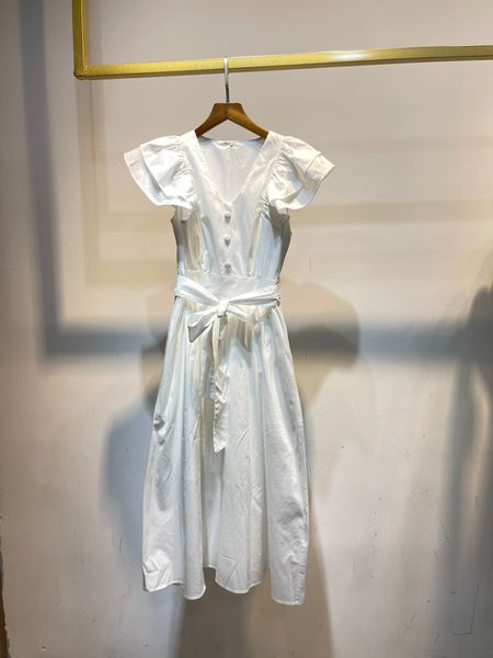 

2023 midi dress 2023 summer v-neck french style ruffled short sleeve three colour, Black;gray