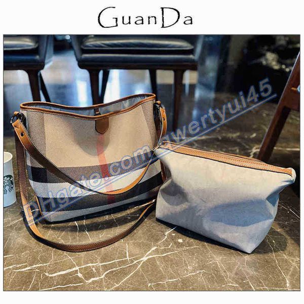 

qwertyui45 totes fashion large capacity plaid canvas women tote bag luxury convertible female two straps leather crossbody hobo shoulder han