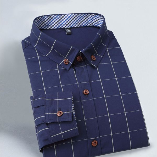 

mens casual shirts plaid cotton brown button down shirt autumn brand men clothes slim fit long sleeve social plus size m5xl 230202, White;black
