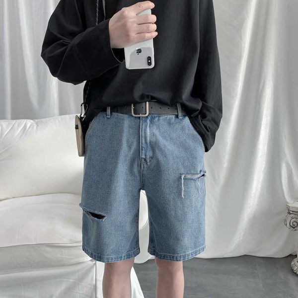 

men's shorts 2022 summer new streetwear baggy short jeans men korean fashion loose straight wide leg denim male brand black blue y2302, White;black