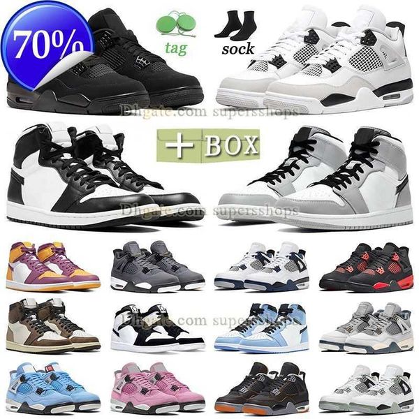 

1s mid mens womens basketball shoes authentic jumpman 1 4 black cat white pand red thunder military blue midnight navy jorden4 jorden1 j4 j6