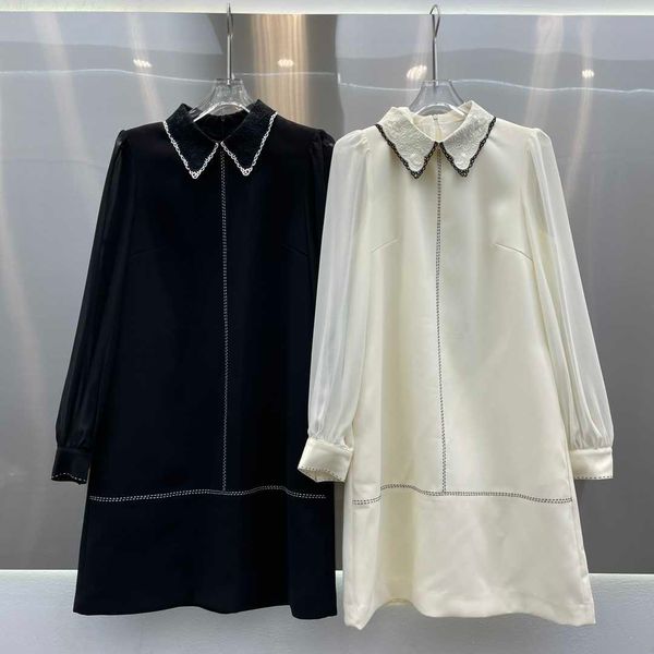

summer dress contrasting color lines trim lapel long sleeves dress spliced lining anti-light design zipper casual maxiskit white dresses for, Black;gray