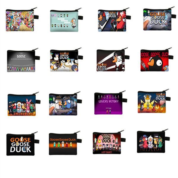 

cute cartoon coin purses fashion goose goose duck game avocado printed mini wallet portable card key bag zipper clutch bags women girls wall, White