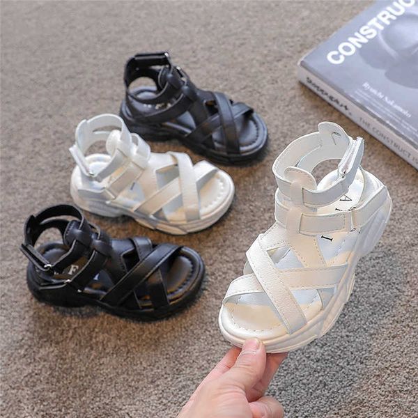 

girls summer kids gladiator sandals boots back bow roma narrow band princess shoes for child baby black white 0202, Black;red