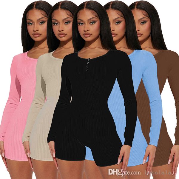 

women new thread jumpsuits round neck long sleeve sports onesies casual tight pants for 2023 spring, Black;white