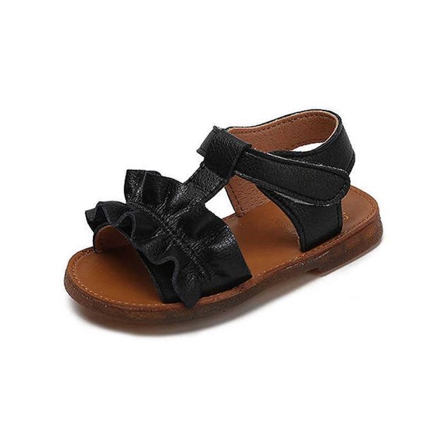 

cozulma children girls elegant pleated summer shoes beach for baby kids princess fashion t-strap sandals size 21-30 0202, Black;red