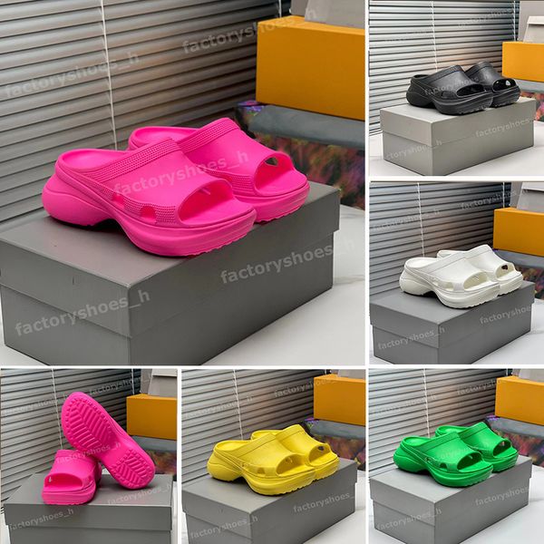 

men women slippers pool croc slides designer rubber slipper platform sandals chunky sole foam slide summer beach flip flops, Black