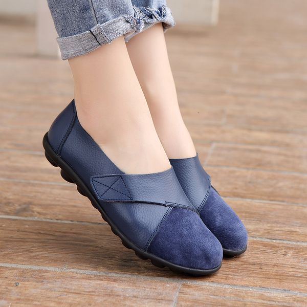 

dress shoes woman's flats loafers soft genuine leather casual big size 35-44 mocassin boat for women hook loop de mujer 230201, Black