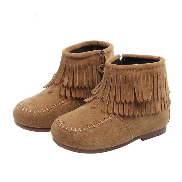 

sneakers fringes girls ankle boots princess sweet red pink black flock fabric warm rubber for toddler kids cottonpadded tassels 230202, Black;red