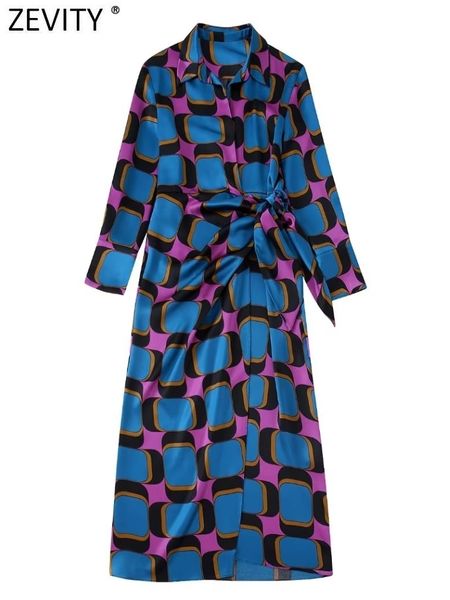 

casual dresses zevity women vintage contrast color geometric print side bow tied slim wrap midi dress female long sleeve kimono vestidos ds2, Black;gray