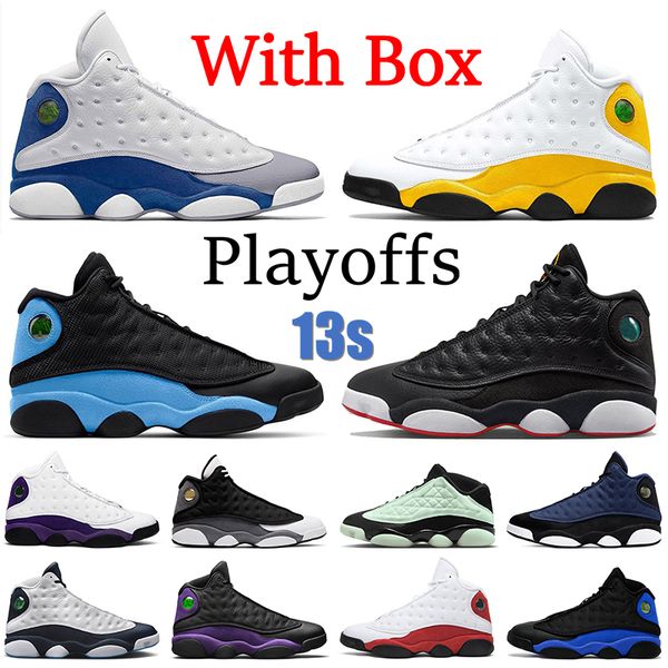 

with box 13s basketball shoes mens women jumpman 13 black flint university blue starfish playoffs court purple gold obsidian atmosphere grey, White;red