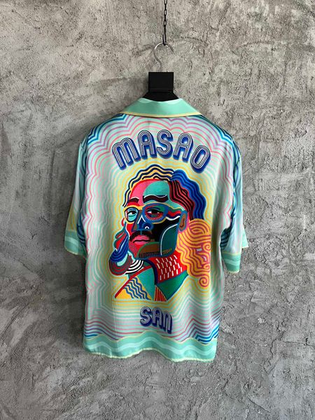 

summer high-end shirts designer luxury men's hawaiian whisky glass printing silk short-sleeved shirt fashion us size, White;black