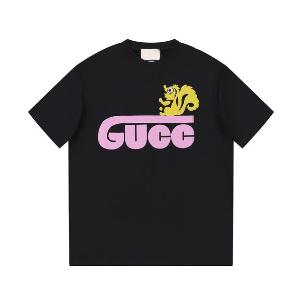 

new t-shirt squirrel letter printing cotton material men and women's spring and summer short sleeve brand logo, White;black