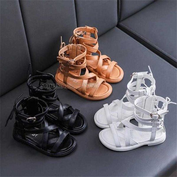 

girls roman sandals soft bottom little princess summer new children high flat kids fashion beach shoes 0202, Black;red