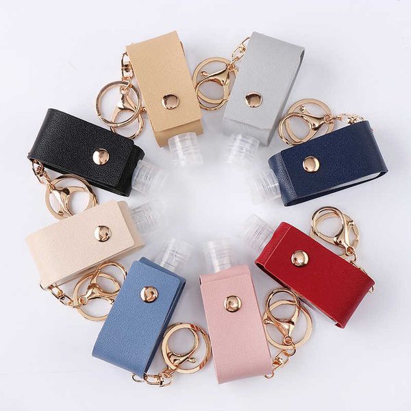 

new pu leather case 30ml hand sanitizer bottle key chain portable hand sanitizer sub-bottle leather casedefense key chain, Slivery;golden
