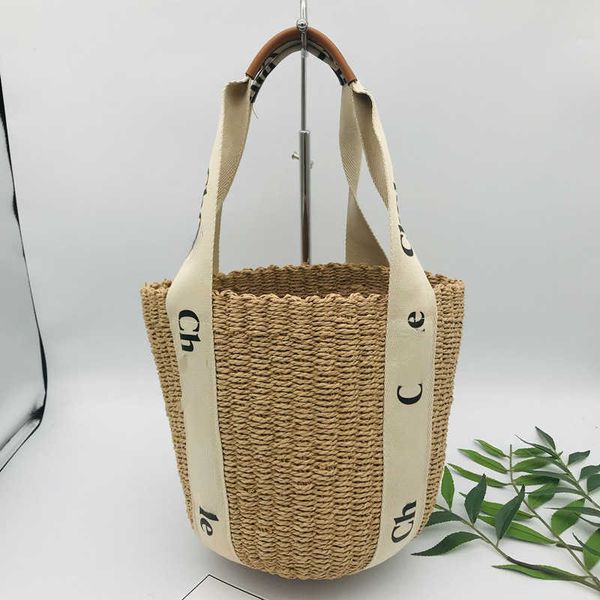

summer new simple and generous women's bag woven shoulder bag hand-woven bucket bag tote straw bag beach bag