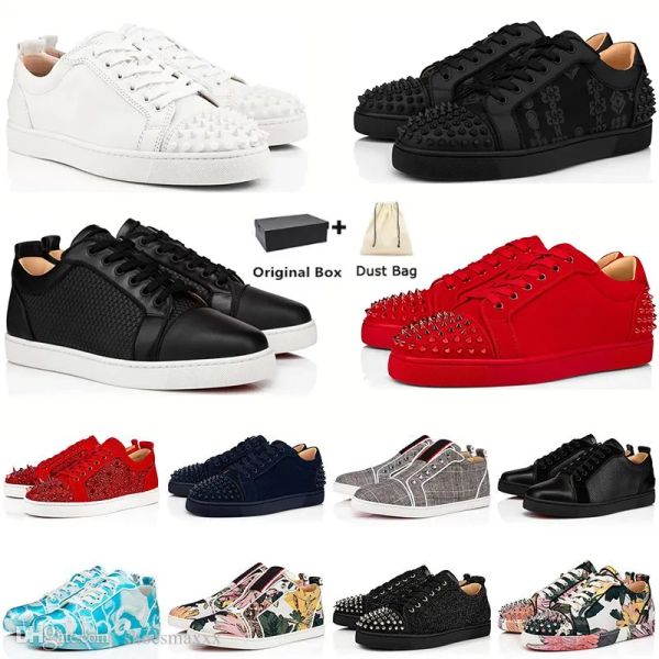 

with box designer christians shoes designer low ss studded spikes shoes rivets leather suede luxurys loafers platform vintage boot woma kfbg, Black